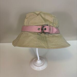 Coach Cream with Pink Leather Buckle Bucket Hat Size Small